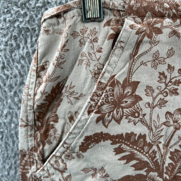 White Stag Womens Straight Skirt 12 Tan Brown Floral Linen Blend Zip Drawstring - Picture 6 of 11